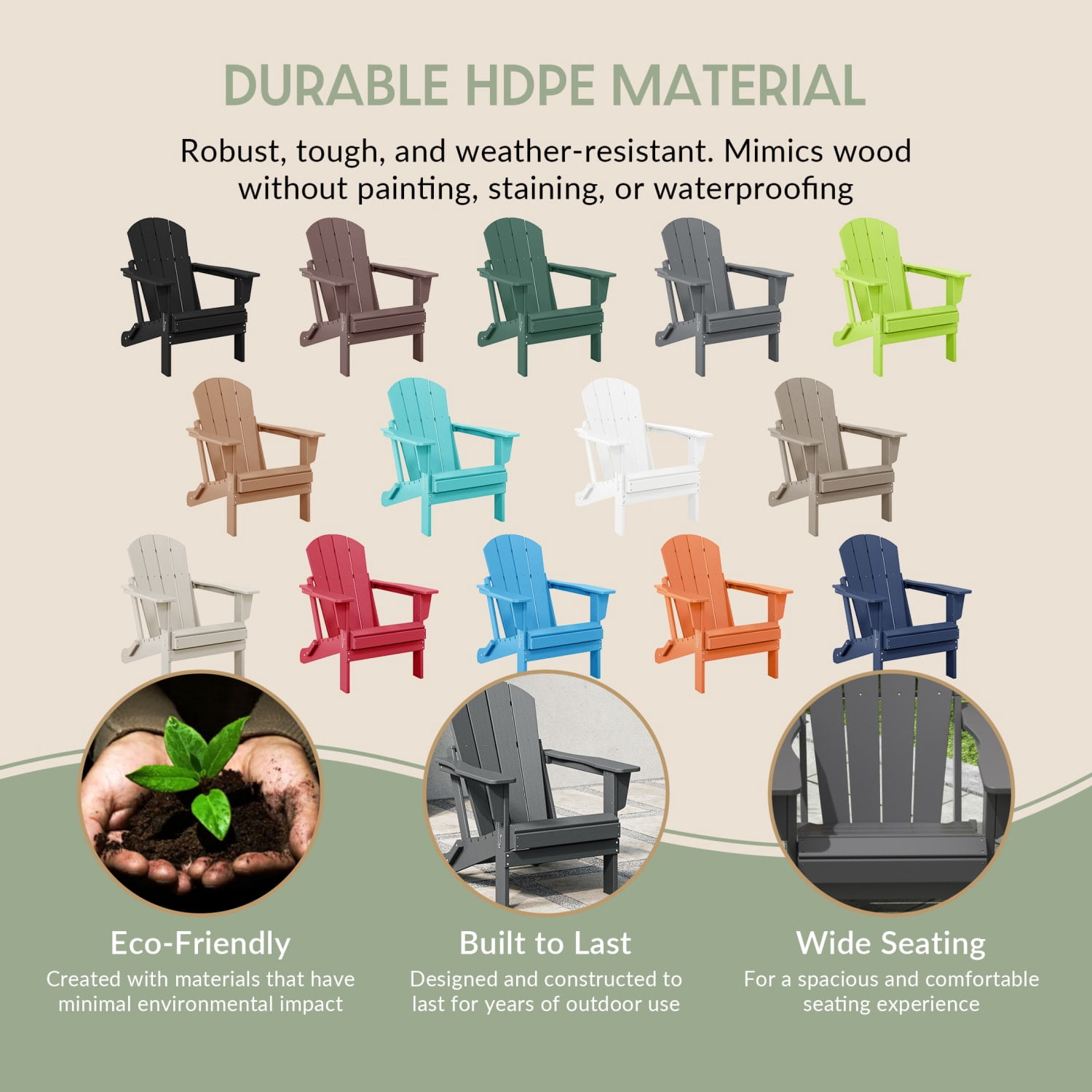 WestinTrends Malibu Outdoor Folding HDPE Adirondack Deck Chair - Patio & Outdoor Lounge, Weather‑Resistant, Gray