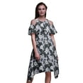 thumbnail image 1 of Bimba Grey Tie-Dye Print Womens Chic Style Cold Shoulder Shift Dress Summer Tunic - Small, 1 of 1