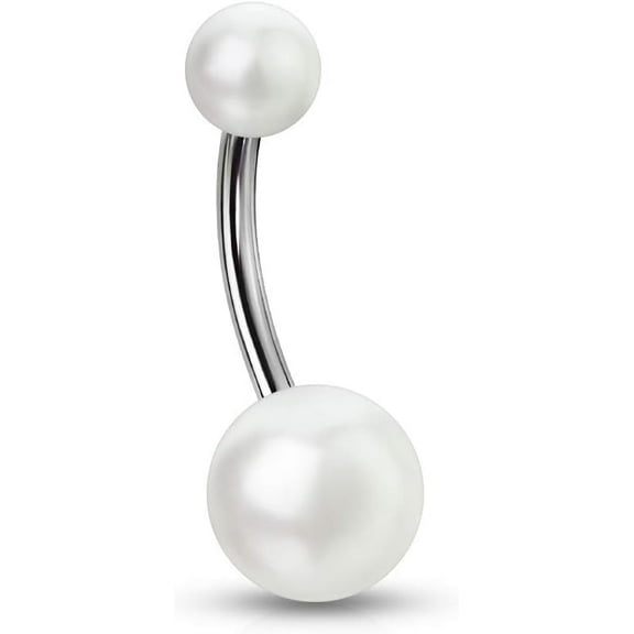14G 316L Stainless Steel Imitation Pearl Navel Belly Button Ring