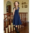 thumbnail image 5 of Oudiya Girls Summer Navy Blue Dress Ruffle Sleeve Mesh A Line Casual Party Dresses with Pockets 6-13 Y, 5 of 8