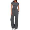 thumbnail image 2 of Cagogo Women's 2 Piece Shorts Set Casual Summer Cruise Outfits Loose Short Sleeve Crew Neck Tops Pants Matching Lounge Sets Airport Travel Outfit Clothes, Dark Gray XL, 2 of 8