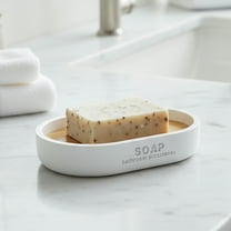 Pure Matte White Soap Dish with Bamboo Base - Polyresin Bath Accessory for Modern Decor