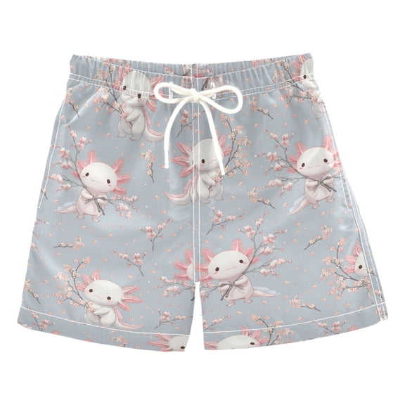 joogoo Boy Swim Trunks Axolotl Cherry Blossom Bathing Beach Board Shorts M