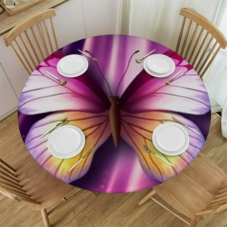 

Patifu Butterfly Stars Purple Curtain Round Tablecloth 100% Polyester Washable for Home Kitchen Outdoor Decoration 42 -46