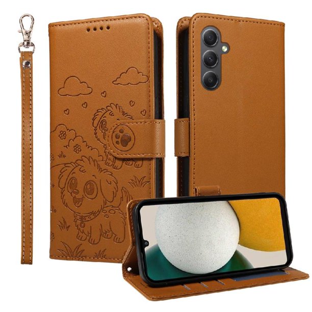 Funda Cartera GANGXUN con Diseño de Perrito en Relieve para Samsung Galaxy A34 5G , Protección 360° con Ranuras y Correa Desmontable