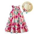 thumbnail image 3 of Robe pour Enfants Robe Patchwork avec Chapeau Détachable Bandeau Ourlet à Volants Robe Fille Rouge 3 Ans-4 Ans, 3 of 9