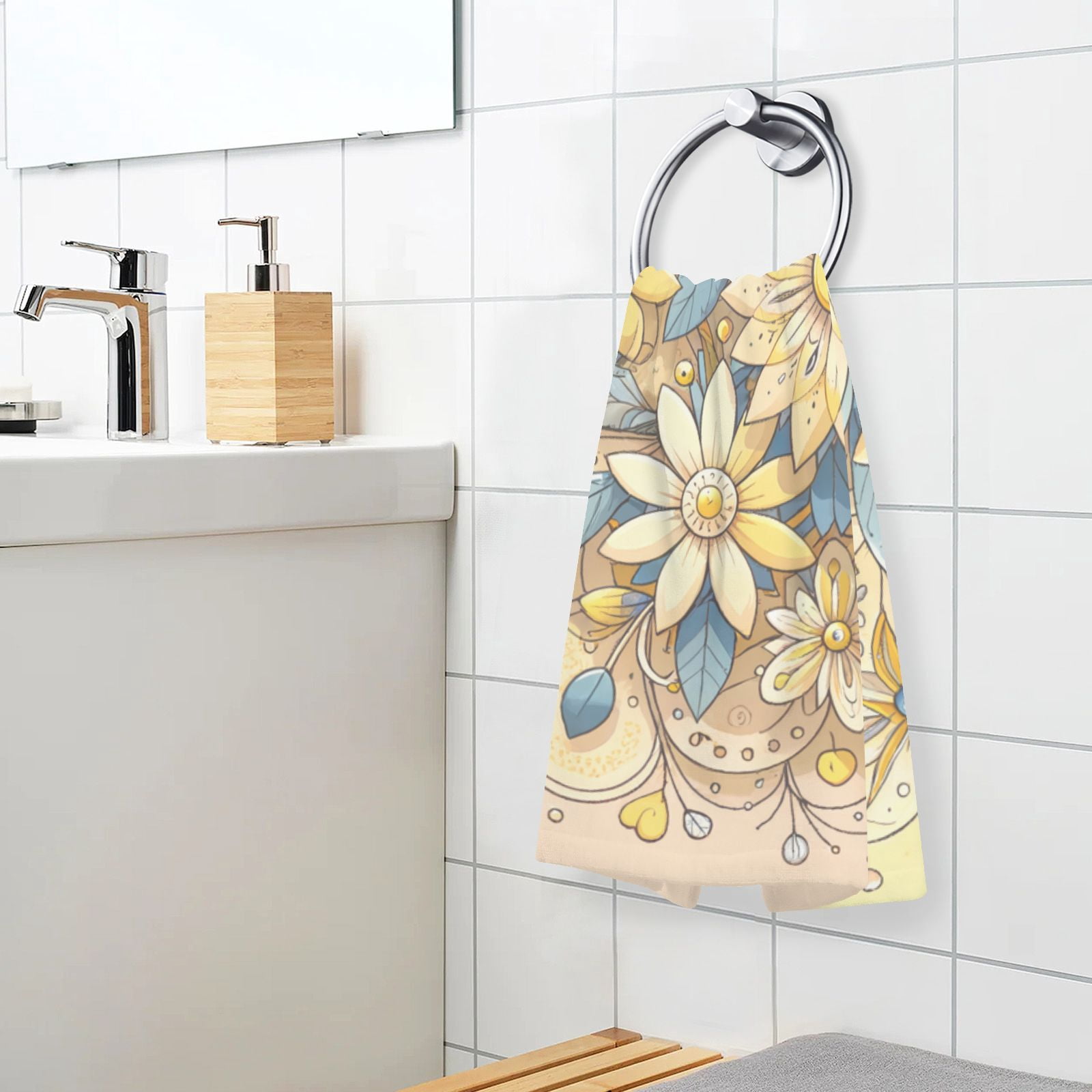 Elegant Flowers Yellow Hand Towels Cotton Bath Towels Large Face Towels Absorbent for Bathroom 2 Packs