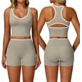 thumbnail image 1 of PISONIC Women Two Piece Workout Sets Color Block Backless Tank Top and High Waist Booty Lifting Shorts Gym Yoga Active Outfits, 1 of 6