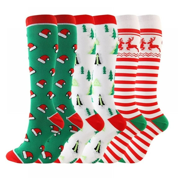 Wisremt 3 Pairs Women Christmas Holidays Festive Design Novelty Knee High Socks
