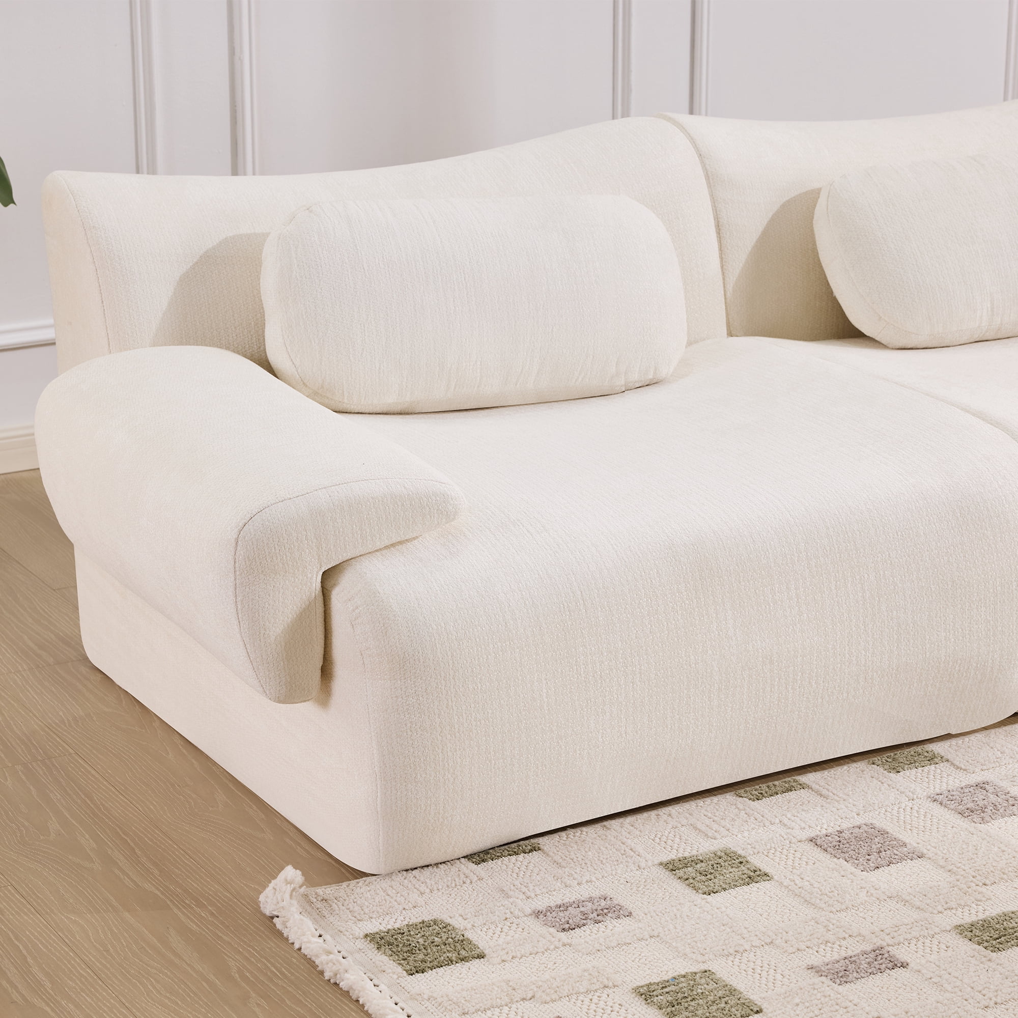 Gewnee 107.9"Modular Sectional Sofa,Upholstered Cloud Couch with Deep Seat & Ottoman,L-Shaped Chenille Sofa for Living Room.White