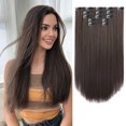 thumbnail image 1 of StrRid Extensiones con clip de color marrón oscuro, 18.0 in, extensión sintética larga invisible, 5 unidades, rectas, falsas, suaves y no se anudan fácilmente, clips en piezas de cabello para mujeres,, 1 of 5