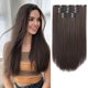 thumbnail image 1 of StrRid Extensiones con clip de color marrón oscuro, 18.0 in, extensión sintética larga invisible, 5 unidades, rectas, falsas, suaves y no se anudan fácilmente, clips en piezas de cabello para mujeres,, 1 of 5