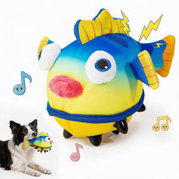 UXVA Squeaky Puffer Fish Dog Toy, Durable Oxford Fabric Plush Chew Toy with Rubber Spikes for Teeth Cleaning