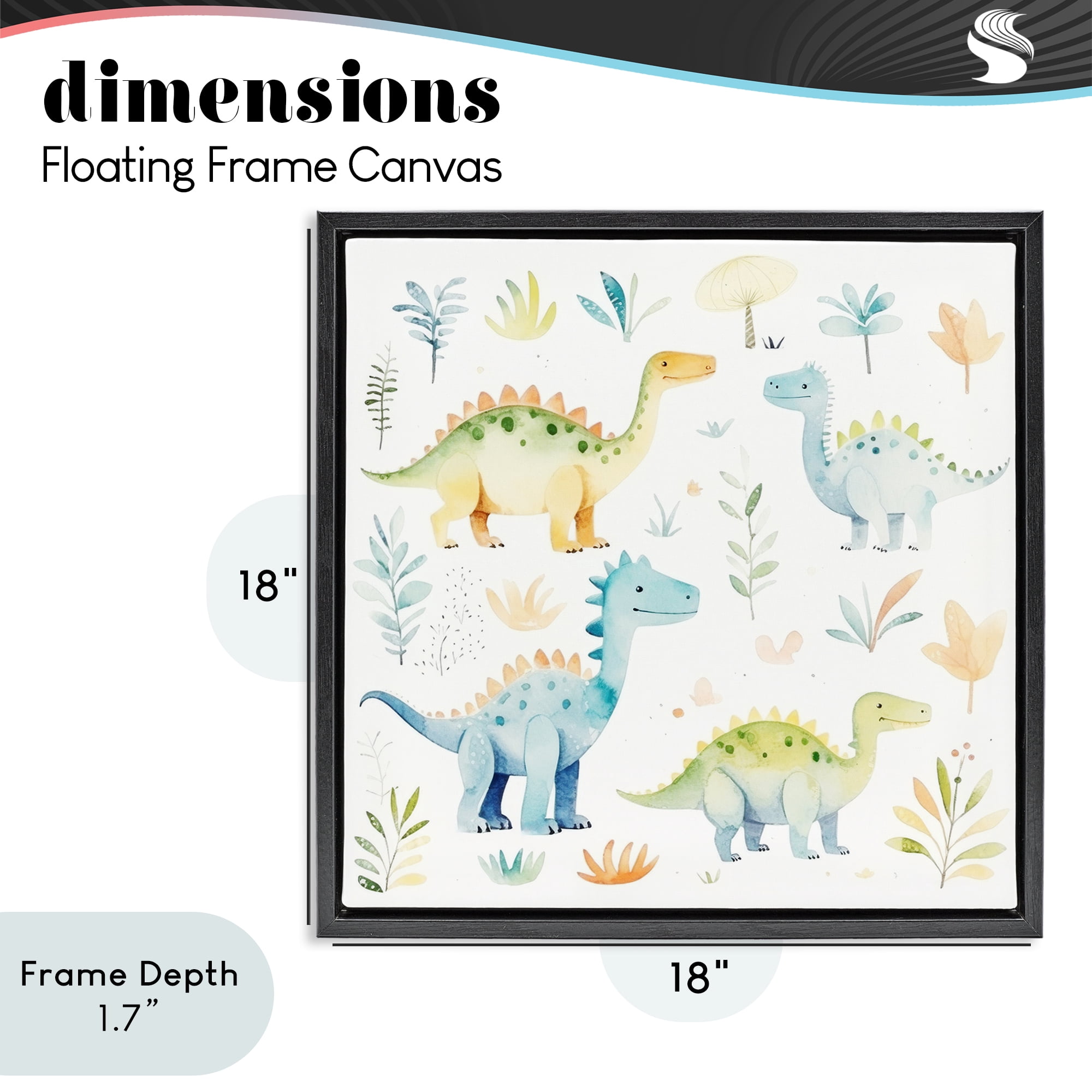 Stupell Industries Different Dinosaur Wonders Black Framed Floater Canvas Wall Art, design by Lazar Studio