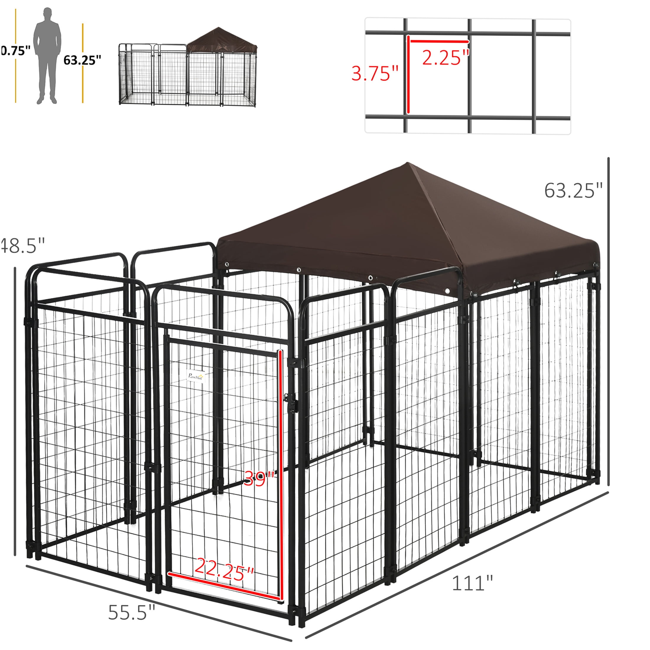 JERFIT Large Outdoor Dog Kennel with Shade Roof, 5.2ft Tall Heavy Duty Steel Pet Cage Playpen for Big Medium Dogs, 9.3'x4.6'x5.2' Black