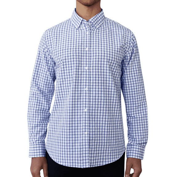 Puztloy Mens Shirts, Men's Blue Plaid Long Sleeve Button-Down Shirt, Classic Casual Shirt for Spring and Autumn