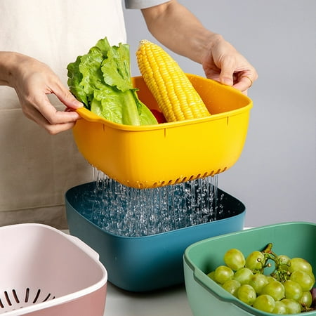 

1 Set Separation Design Washing Strainer Bowl Both Sides Handle PP Convenient Use Vegetable Colander Kitchen Assistant