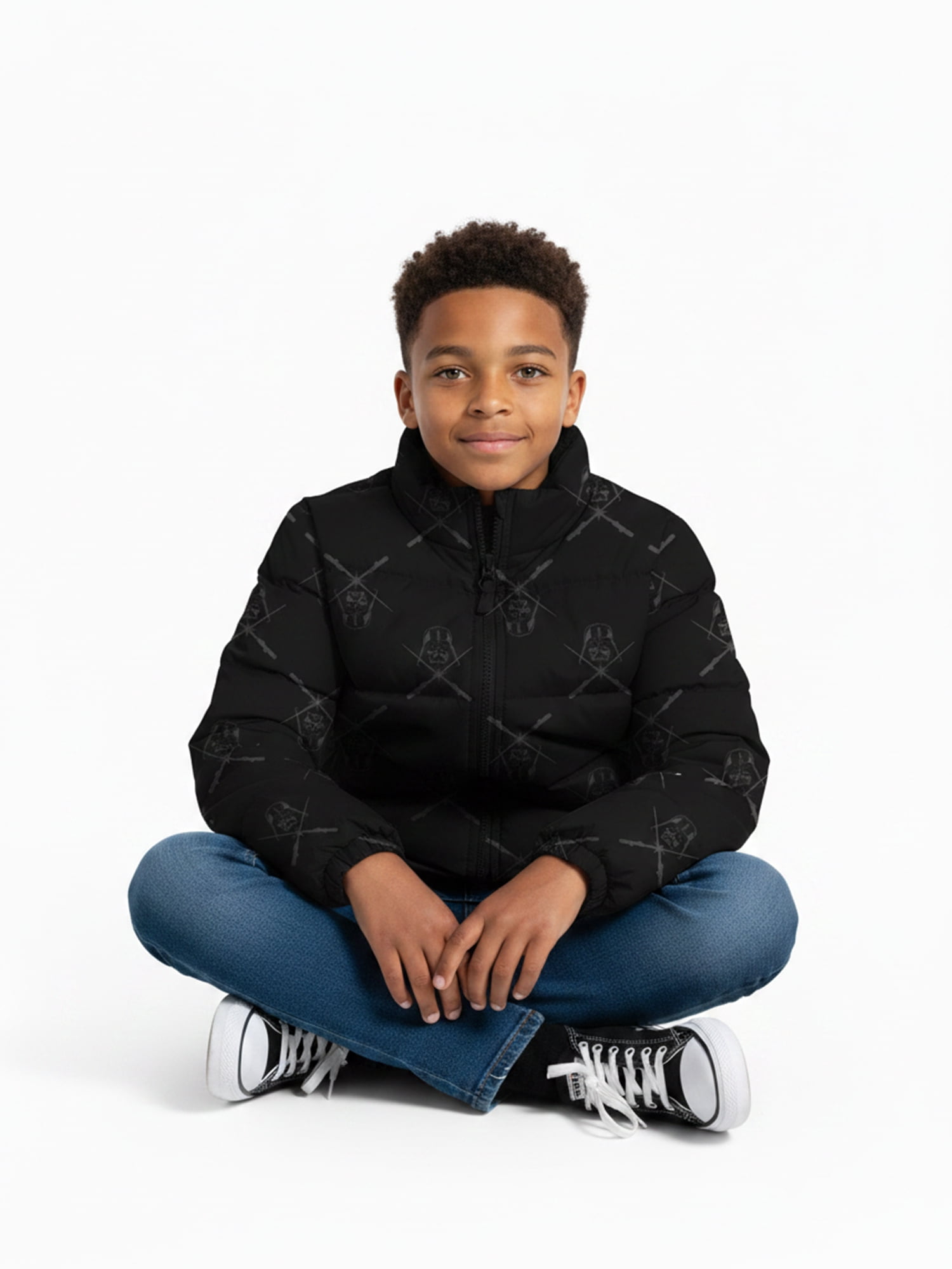 Boys’ Star Wars Darth Vader Allover Print Puffer Jacket, Black, Sizes XS–XL