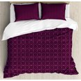 thumbnail image 1 of Lattice Duvet Cover Set King Size, Abstract Symmetric Pattern with Geometric Elements in Pink Color Shade, 3 Piece Bedding Set with 2 Pillow Shams, Dark Brown and Magenta, by Ambesonne, 1 of 3
