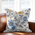 thumbnail image 2 of Blue Yellow Floral Throw Pillow Cover Vintage Plant Cotton Linen Cushion Cover Throw Pillow Case with Invisible Zipper for Couch Sofa Bed Chair Car 20x20 Inch, 2 of 11