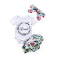 thumbnail image 1 of Diconna Girl's 3Pcs Romper Set, Triangle Tops with Flower Shorts and Headband, 1 of 7