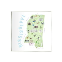 Stupell Industries Mississippi Landmarks Drawings Map Travel & Places Painting Unframed Art Print Wall Art