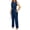 Navy, variant on Women's 2 Piece Outfit Crew Neck Set Fashion Sexy Back Beltless Sleeveless Blouse and Wide Leg Pants Set Light Blue M