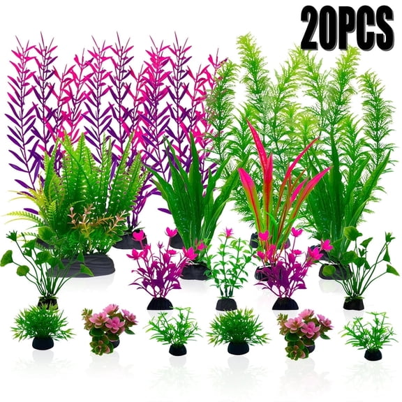 Aquarium Plants Fish Tank Plastic Plants for Home Office Aquarium Decoration 20Pcs