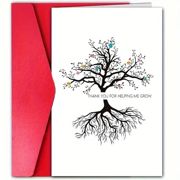 Thank You Card – “Thank You for Helping Me Grow” Tree Design – Envelope Included, Blank Inside – Ideal for Appreciation Gifts, Gratitude, and Encouragement