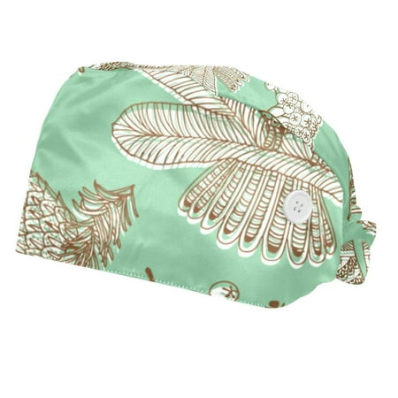

2PCS Working Cap with Buttons and Sweatband Adjustable Tie Back Hats Bouffant Caps Owl Scrub Turban Hat