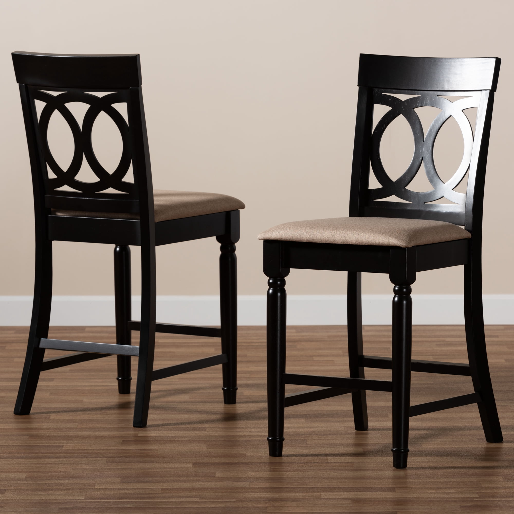 Baxton Studio Verina Modern and Contemporary Sand Fabric Upholstered Espresso Brown Finished 2-Piece Wood Counter Stool Set Set
