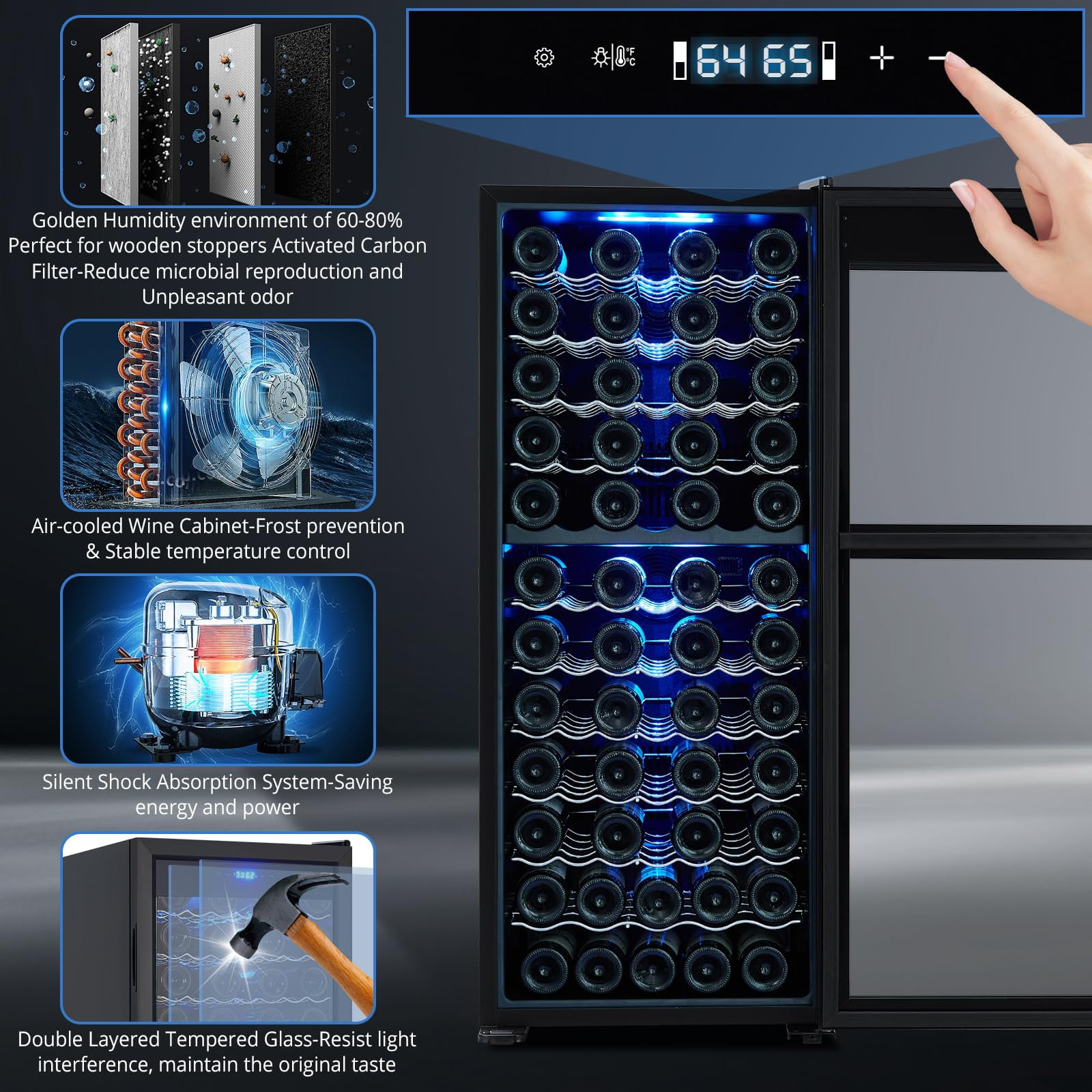2025 New 80 Bottle Compressor Wine Cooler Refrigerator, Wine Fridge with Adjustable Shelves & Digital Temperature Display, 41-64℉, Large Freestanding Wine Cellar for Red White Wine, Champagne, Beer