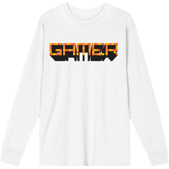 Gamer Adult White Crew Neck Long Sleeve Tee-Medium