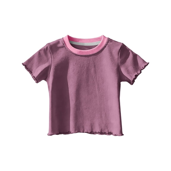 AHTJRT Girls Tee Shirt Crop Fitted Lettuce Trim Short Sleeve Tops Lightweight Comfy Cotton Soft Tee Shirt Tops Purple 3-4 Years