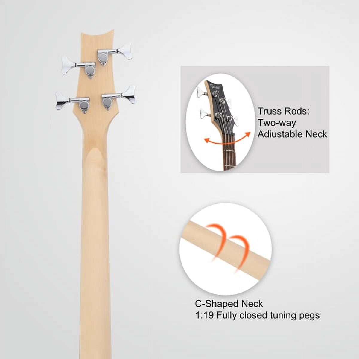 44 Inch GIB 4 String H-H Pickup Laurel Wood Fingerboard Electric Bass Guitar with Bag and other Accessories Burlywood