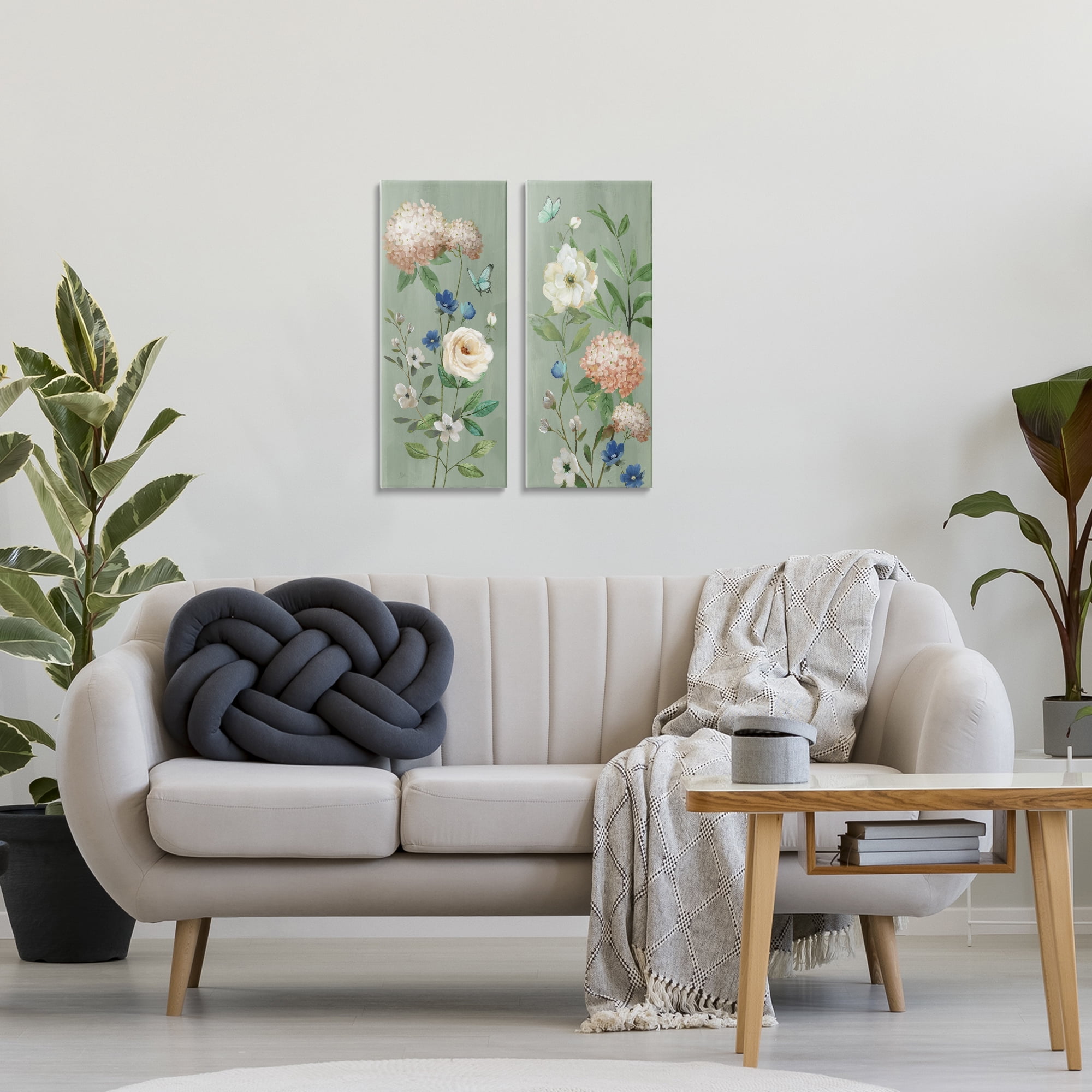 Stupell Industries Mint Hydrangeas & Roses 2 Piece Canvas Wall Art Set, design by Nan