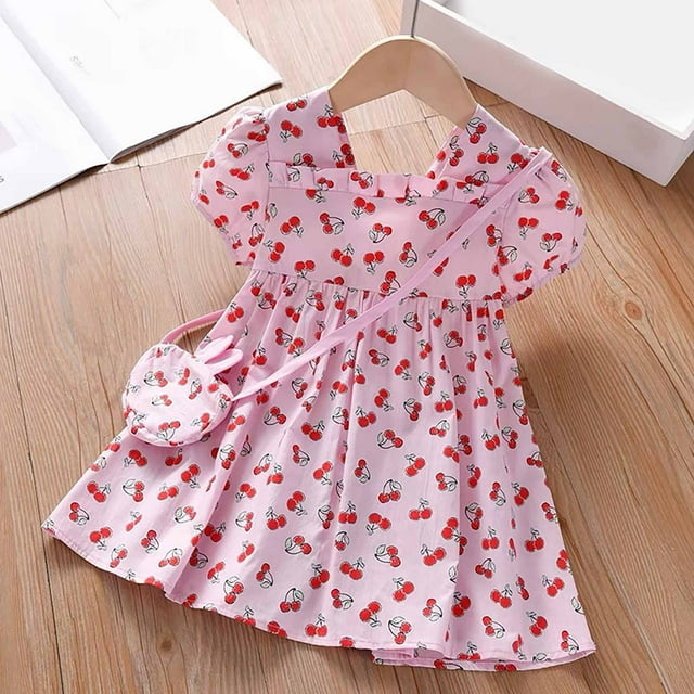 LOVZFMLL Girls' Summer Short Sleeve Ruffled Lace Round-Neck Embroidery Mesh Princess Bow Skirt