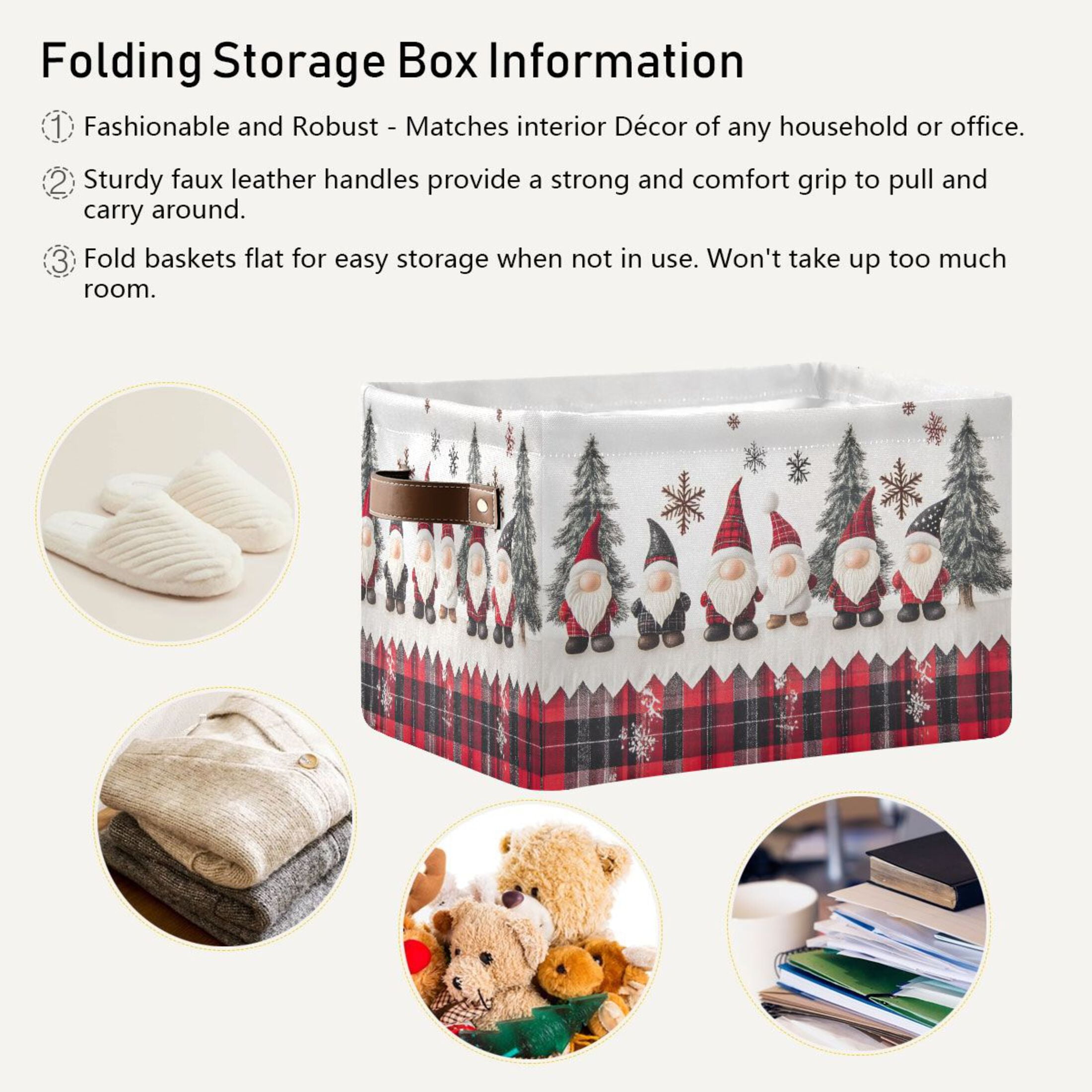 Ryvnso Gnomes Snowflakes Christmas Storage Basket Large Bin Foldable Boxes Toys Organizer 14.2x10.2x8.3in 2 PCs