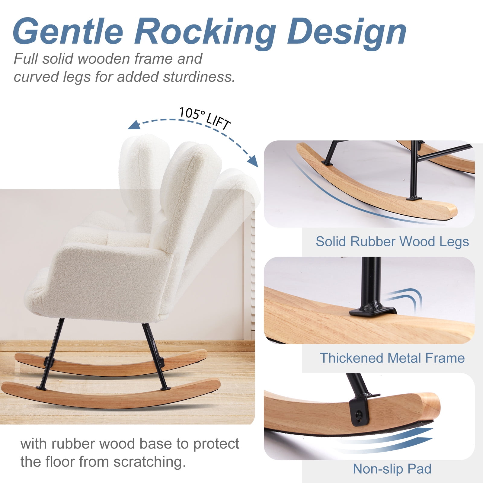 CONCETTA Rocking Chair, High Backrest, Padded Seat Glider for Living Rooms, Bedrooms, Offices, Beige
