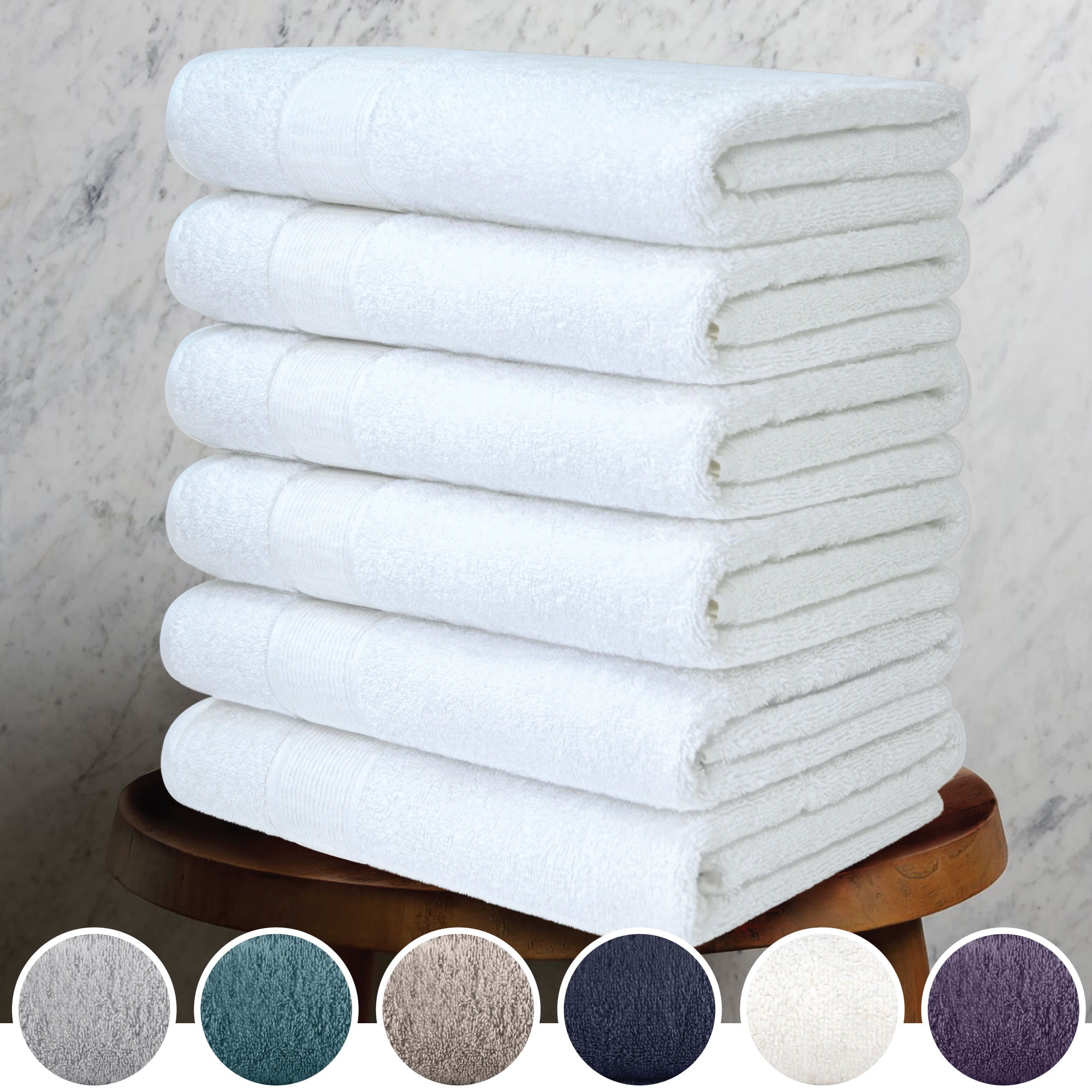 Adobella 6 Premium Turkish Bath Collection Hand Towels, 100% Combed Turkish Cotton, 600 GSM, 16 x 28 inch, White (Set of 6)