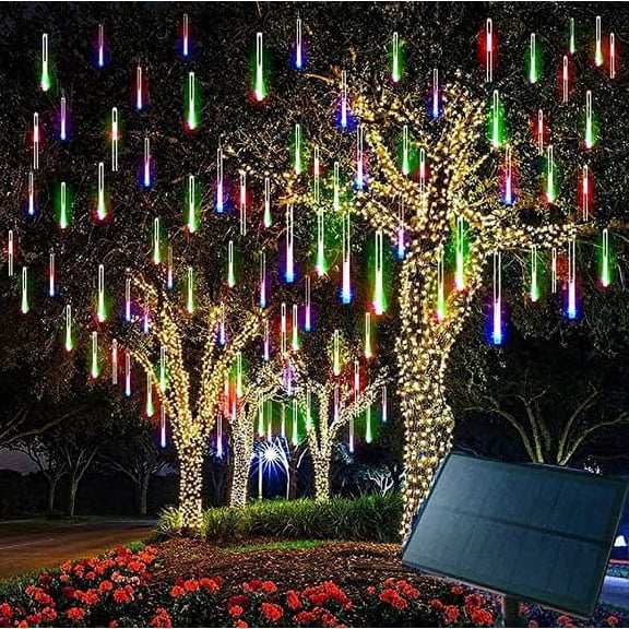 LINLIN LED Meteor Shower Solar Lights Outdoor, 50cm 10 Tubes Falling Rain Lights Solar Garden String Lights for Garden