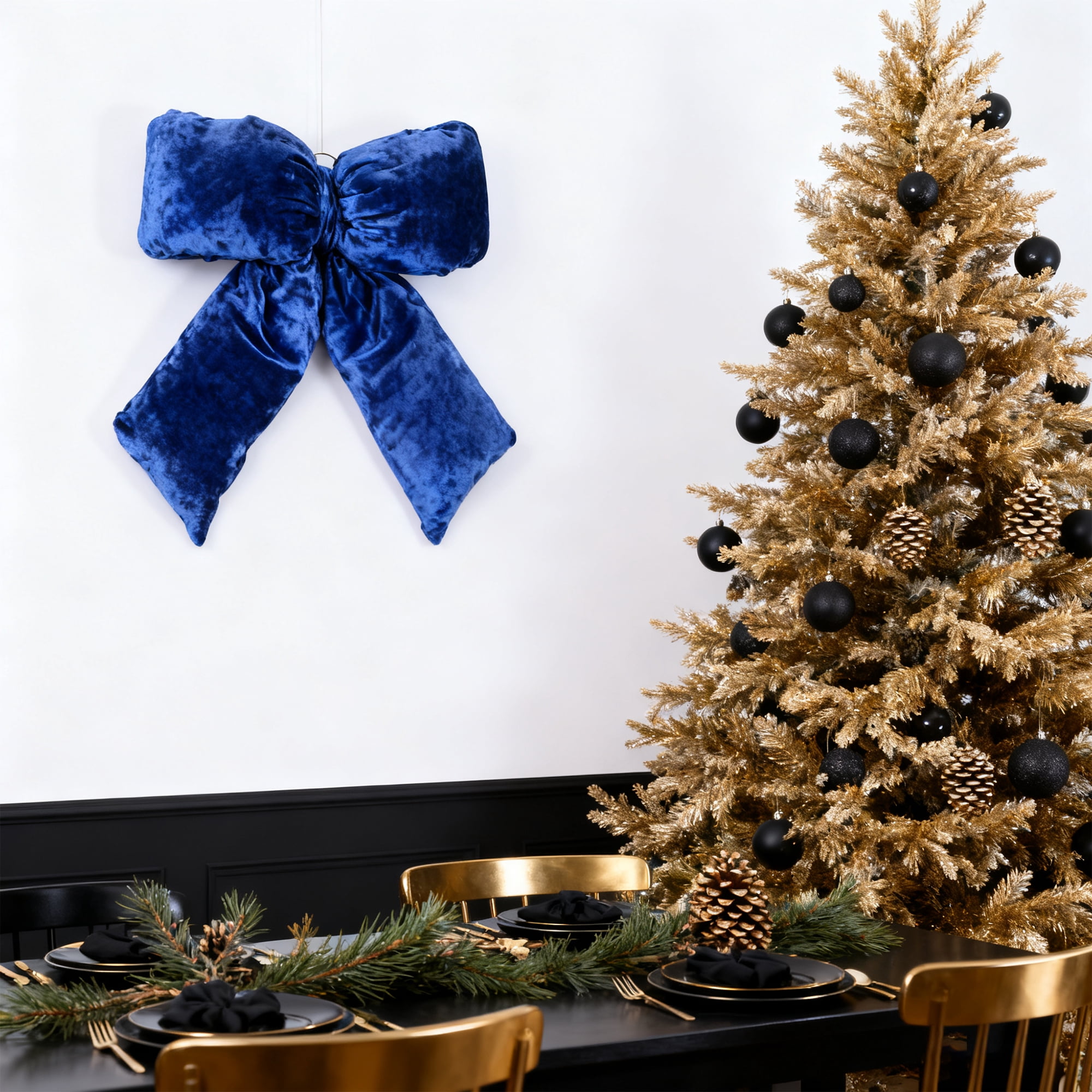 LoomJoyz Navyblue Extra Large Plush Velvet Bows 15-Inch Christmas Bow Tree Topper for Christmas Tree Decoration Door Window Decor