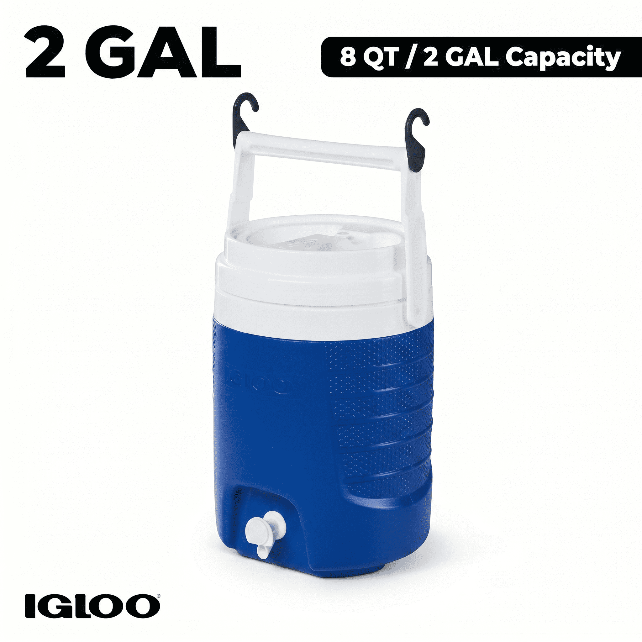(2 pack) Igloo 2 Gallon Sports Plastic Beverage Jug with Hooks, Blue