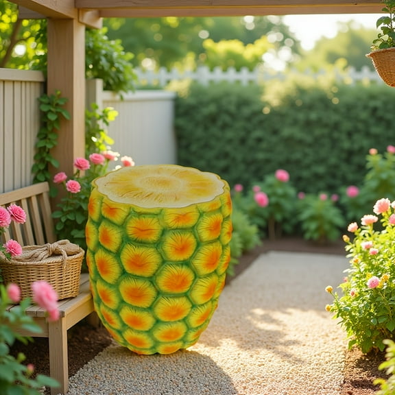 14" Pineapple-Shaped Outdoor Stool - Large Resin Fruit Design Stool for Garden, Patio, Balcony - Durable Multifunctional Decorative Stool, Ideal Christmas & Thanksgiving Gift, Pineapple Decor