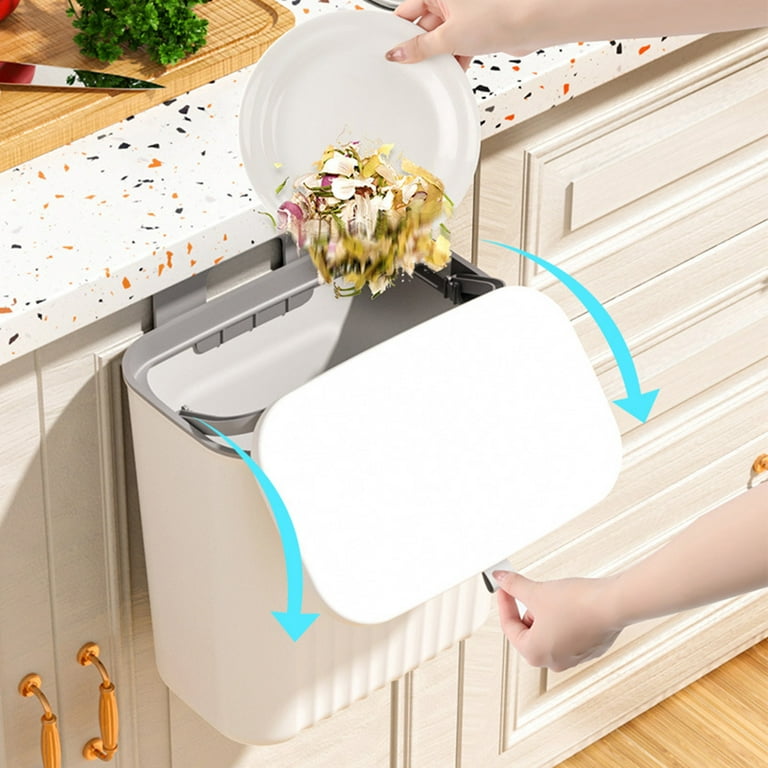 MYCLONG Kitchen Compost Bin for Counter Top or Under Sink, Hanging Small  Trash Can with Lid for Cupboard/Bathroom/Bedroom/Office/Camping, Mountable Indoor  Compost Bucket, White 