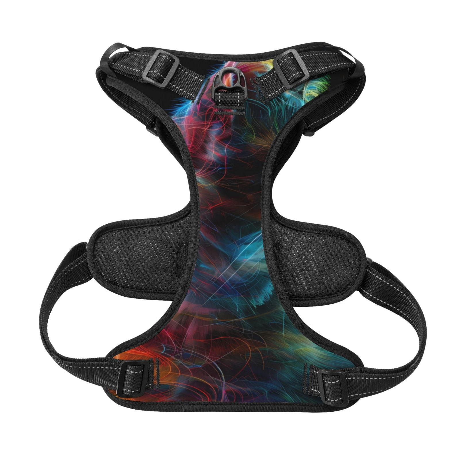 Picia Neon Spectrum Cat Portrait No-Pull Dog Harness Reflective Front Clip Vest with Handle,Step-in Air Dog Harness,Adjustable 2 Metal Rings 4 Buckles,Easy to Put on & Take Off Small