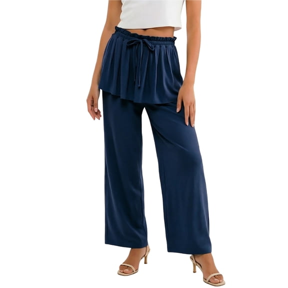 Guluxicc Womens Wide Leg Pants Elastic Waist Drawstring Ruffled Bottom Lounge Trousers Summer Casual Outfits for Everyday Wear