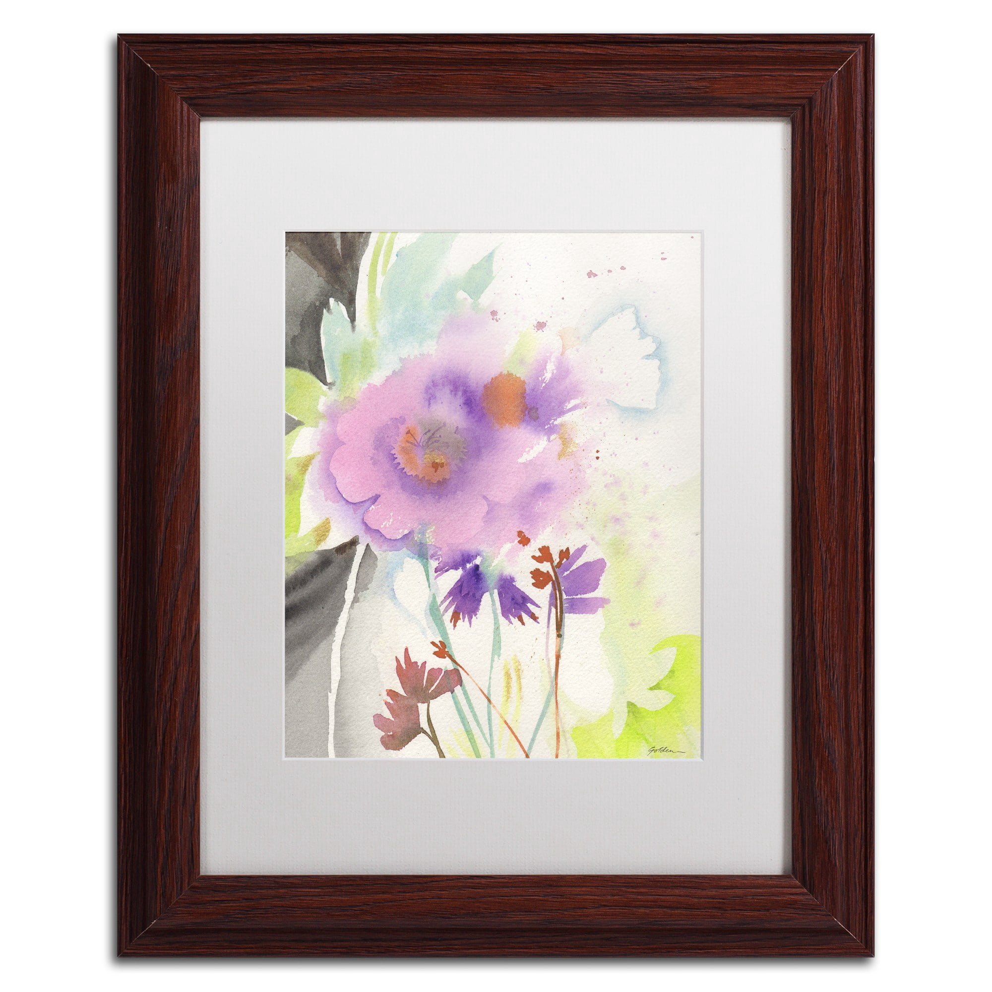 Trademark Fine Art "Mauve Garden Shadows" Canvas Art by Sheila Golden, White Matte, Wood Frame