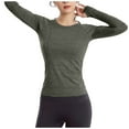 thumbnail image 5 of QUNYINEY Oversized Tshirts for Women Long Sleeve Green Workout Tops Thumbhole Slim Fit Pullover Crewneck Womens Classic T-Shirt, 5 of 8