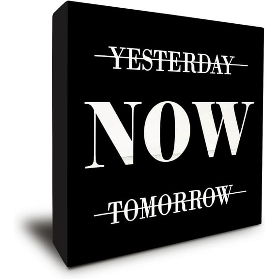 Zomyto 7"x7" Office Decor, Yesterday Now Tomorrow, Motivational Gift for The Home Office Wood Box Sign Block Shelf Tabletop Decor